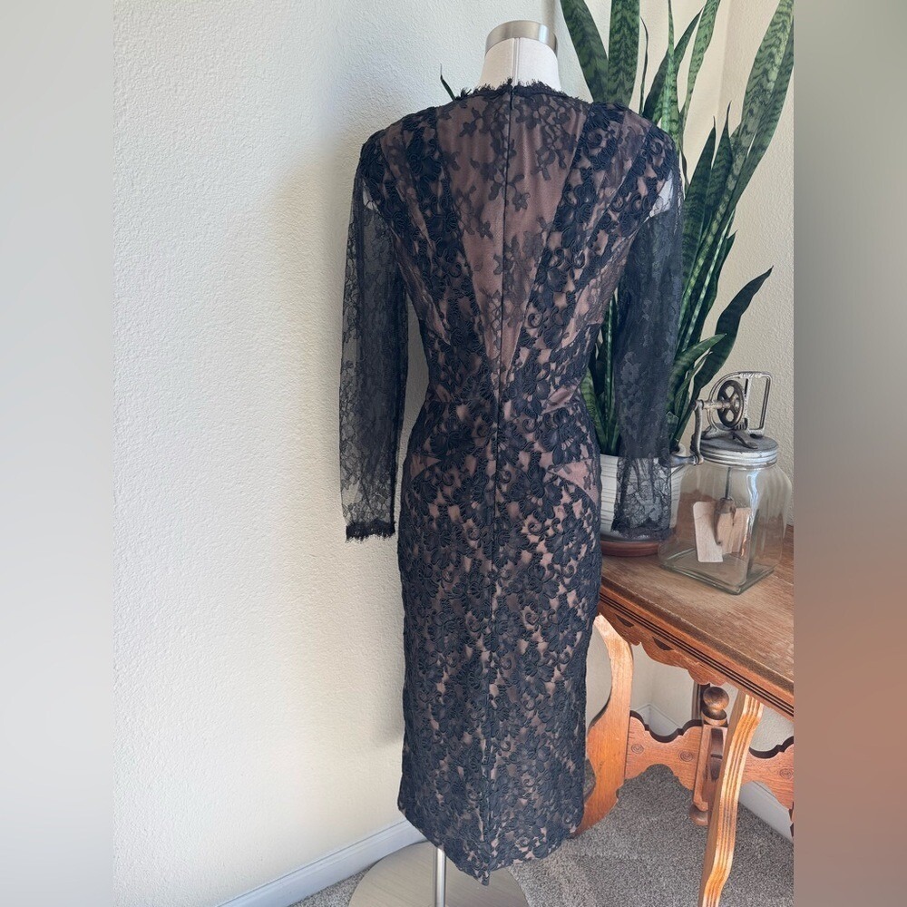 Vintage Victor Costa Black Lace Illusion Wiggle Dress Made in USA‎ - Picture 2 of 11